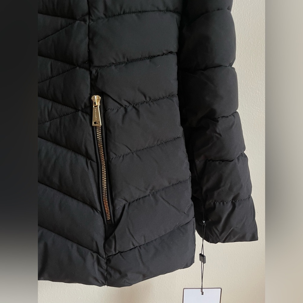 NWT Laundry By Shelli Segal Womens L Black Quilted Puffer Jacket & Faux Fur Hood - Picture 3 of 16